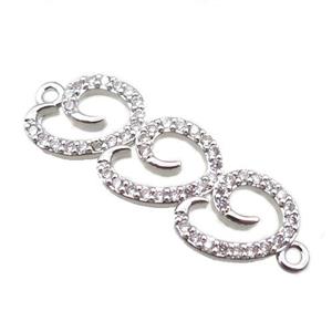 copper connector paved zircon, platinum plated, approx 10-28mm [FN15061]