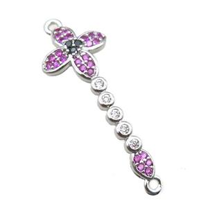 copper cross connector paved zircon, platinum plated, approx 11-30mm [FN15065]