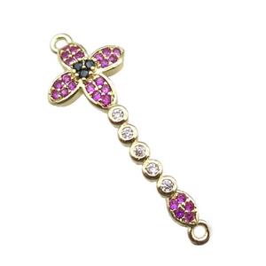 copper cross connector paved zircon, gold plated, approx 11-30mm [FN15066]