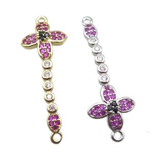 copper cross connector paved zircon, mixed color, approx 11-30mm [FN15067]