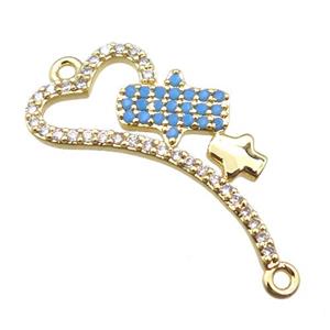 copper key connector paved zircon, gold plated, approx 15-26mm [FN15069]
