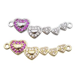 copper heart linker connector paved zircon, mixed color, approx 8-30mm [FN15073]