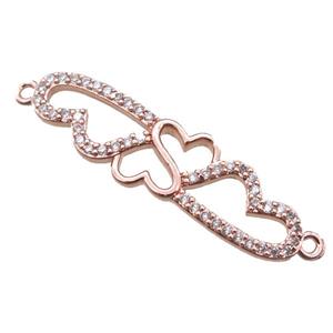 copper heart linker connector paved zircon, rose gold, approx 10-34mm [FN15076]