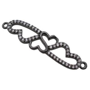 copper heart linker connector paved zircon, black plated, approx 10-34mm [FN15077]