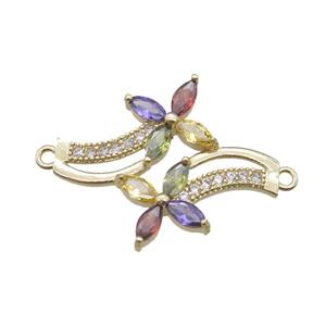 copper flower connector paved zircon, gold plated, approx 25-30mm [FN15080]