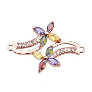 copper flower connector paved zircon, rose gold, approx 25-30mm [FN15081]