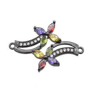 copper flower connector paved zircon, black plated, approx 25-30mm [FN15082]