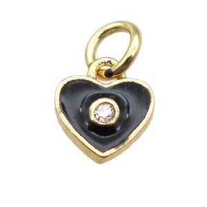 copper heart pendant paved zircon, black enameling, gold plated, approx 7mm [FN15141]