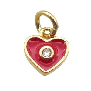 copper heart pendant paved zircon, red enameling, gold plated, approx 7mm [FN15143]