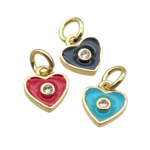 copper heart pendant paved zircon, mixe enameling, gold plated, approx 7mm [FN15144]