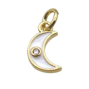 copper moon pendant paved zircon, white enameling, gold plated, approx 6-8mm [FN15145]