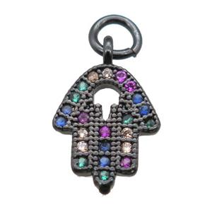 copper hamsahand pendant paved zircon, black plated, approx 9-11mm [FN15165]
