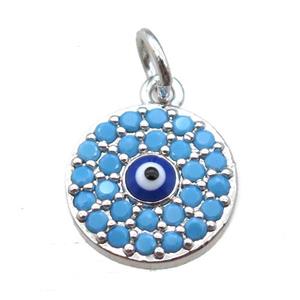 copper circle eye pendant paved zircon, platinum plated, approx 10mm dia [FN15168]