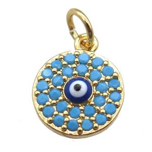 copper circle eye pendant paved zircon, gold plated, approx 10mm dia [FN15169]