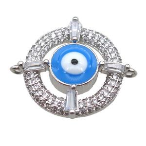 copper circle eye connector paved zircon, platinum plated, approx 20mm dia [FN15191]