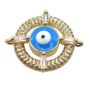 copper circle eye connector paved zircon, gold plated, approx 20mm dia [FN15192]