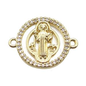 copper circle connector paved zircon, Jesus, gold plated, approx 15mm dia [FN15195]