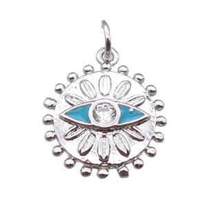 copper eye pendant paved zircon, platinum plated, approx 15mm dia [FN15197]