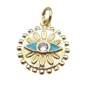 copper eye pendant paved zircon, gold plated, approx 15mm dia [FN15198]