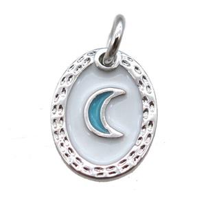 copper oval moon connector, enameling, platinum plated, approx 9-12mm [FN15206]