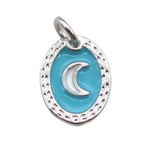 copper oval moon connector, enameling, platinum plated, approx 9-12mm [FN15209]