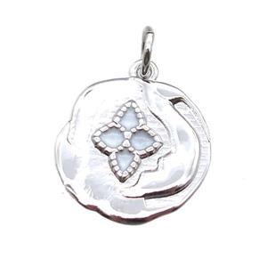 copper flower pendant with enameling, platinum plated, approx 15mm dia [FN15210]