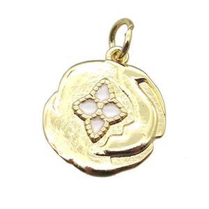 copper flower pendant with enameling, gold plated, approx 15mm dia [FN15211]