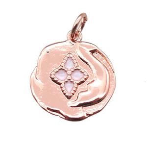 copper flower pendant with enameling, rose gold, approx 15mm dia [FN15212]