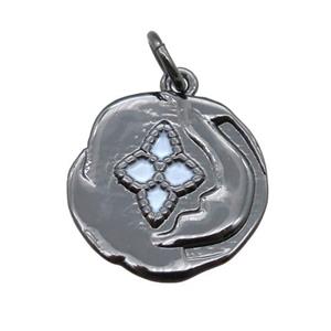 copper flower pendant with enameling, black plated, approx 15mm dia [FN15213]