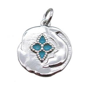 copper flower pendant with enameling, platinum plated, approx 15mm dia [FN15215]