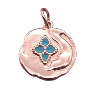 copper flower pendant with enameling, rose gold, approx 15mm dia [FN15217]