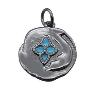 copper flower pendant with enameling, black plated, approx 15mm dia [FN15218]