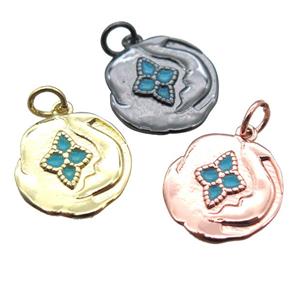 copper flower pendant with enameling, mixed color, approx 15mm dia [FN15219]