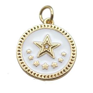 copper circle star pendant, white enameling, gold plated, approx 16mm dia [FN15221]