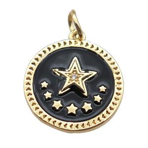 copper circle star pendant, black enameling, gold plated, approx 16mm dia [FN15226]