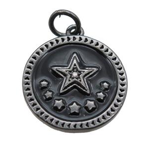 copper circle star pendant, enameling, black gunmetal plated, approx 16mm dia [FN15228]