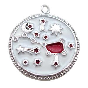 copper circle pendant with enameling, platinum plated, approx 24mm dia [FN15240]