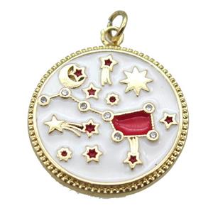 copper circle pendant with white enameling, gold plated, approx 24mm dia [FN15241]