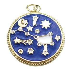 copper circle pendant with enameling, gold plated, approx 24mm dia [FN15243]