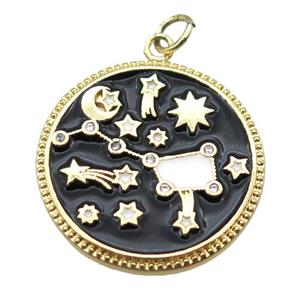 copper circle pendant with enameling, gold plated, approx 24mm dia [FN15245]