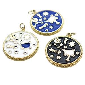 copper circle pendant with enameling, mixed, gold plated, approx 24mm dia [FN15246]