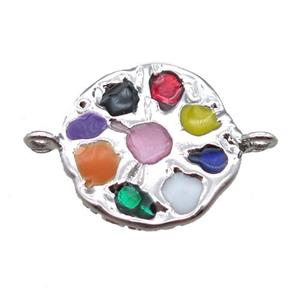 copper circle connector with gemstone, platinum plated, approx 15mm dia [FN15248]