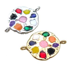 copper circle connector with gemstone, mixed color, approx 15mm dia [FN15250]