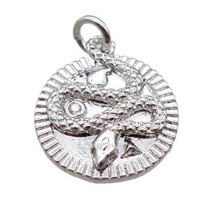 copper circle snake pendant, platinum plated, approx 16mm dia [FN15251]