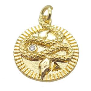 copper circle snake pendant, gold plated, approx 16mm dia [FN15252]