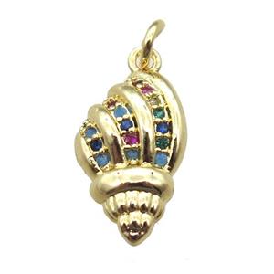 copper conch shell pendant pave zircoon, gold plated, approx 10-15mm [FN15255]