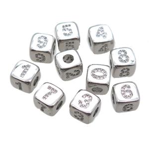 copper cube beads paved zircon, mixed number, large hole, rose gold, approx 8.5mm, 4mm hole [FN15315]