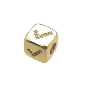 copper cube beads paved zircon, gold plated, approx 8.5mm, 4mm hole [FN15318]