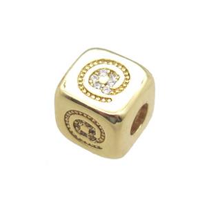 copper cube beads paved zircon, gold plated, approx 8.5mm, 4mm hole [FN15319]
