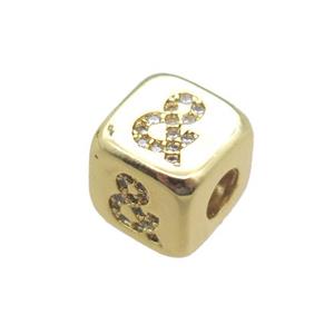 copper cube beads paved zircon, gold plated, approx 8.5mm, 4mm hole [FN15320]